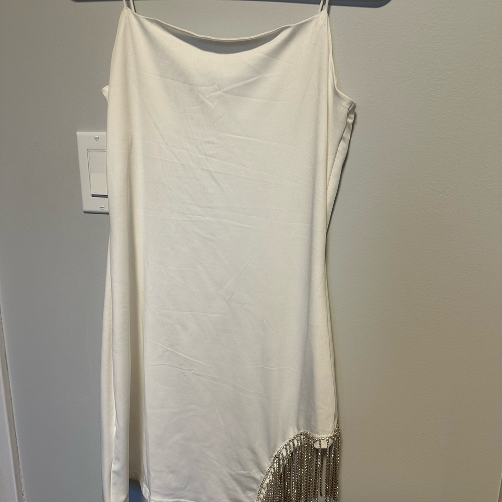 Elegant White Fringe Slip Dress